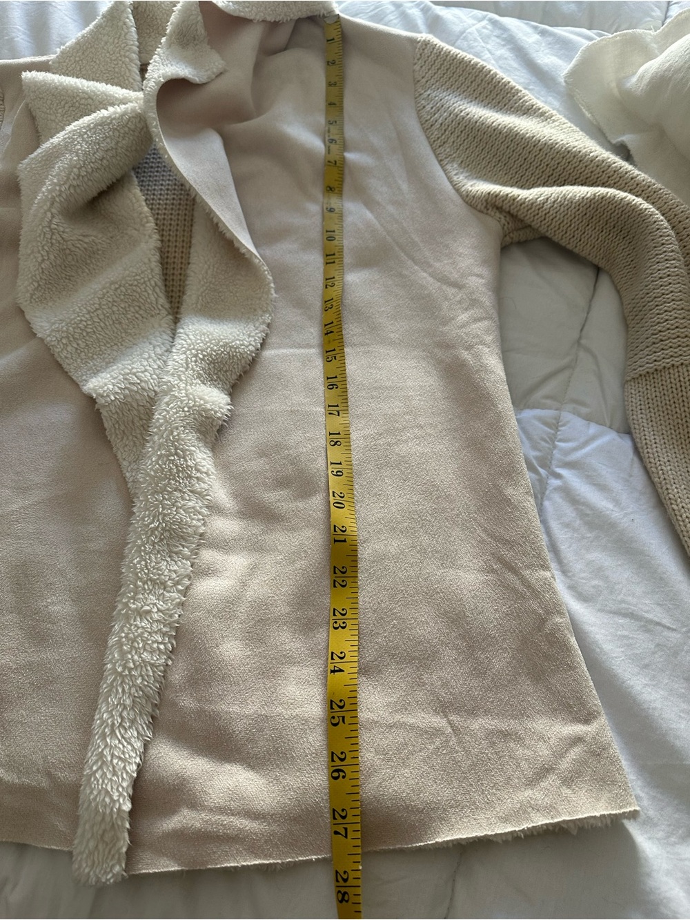 Miracle Sweaters cream open-front faux shearling cardigan, size M/L - Picture 9 of 13